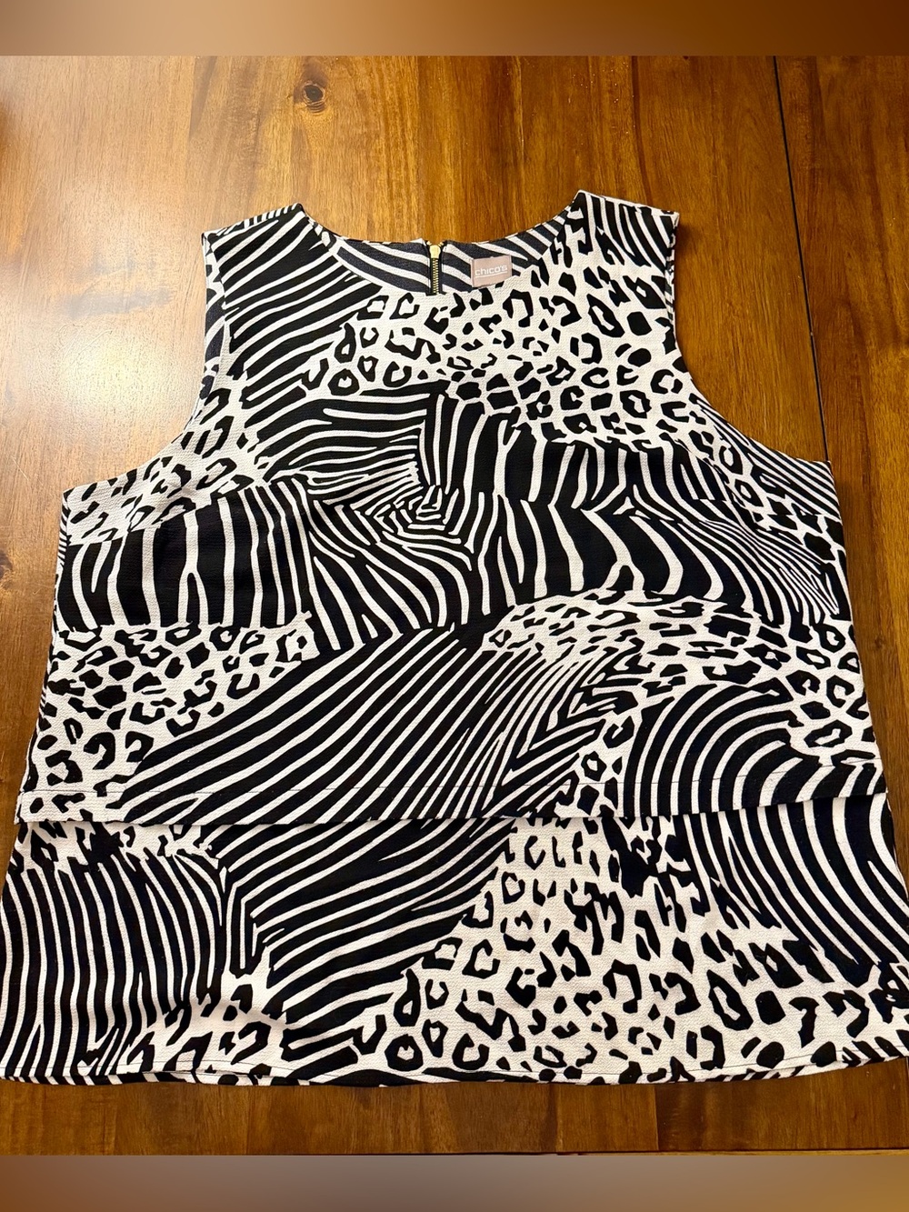 Chico's Black & White Mixed Animal Print Tank